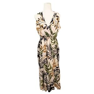Civico 51 100% Cotton Tropical Resort Maxi Dress with Leaf Print‎ Made In Italy